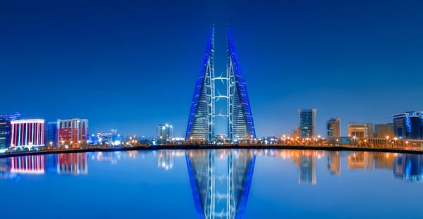 Manama skyline with the Bahrain World Trade Center, Bahrain
